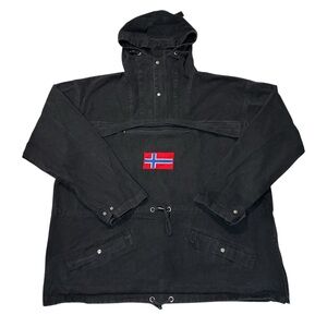 The Peterman Company Black‎ Hooded Raincoat with Flag Patch